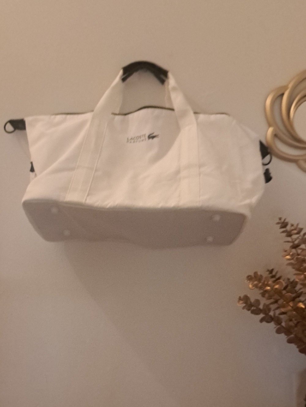 Lacoste White Canvas Weekend Tote